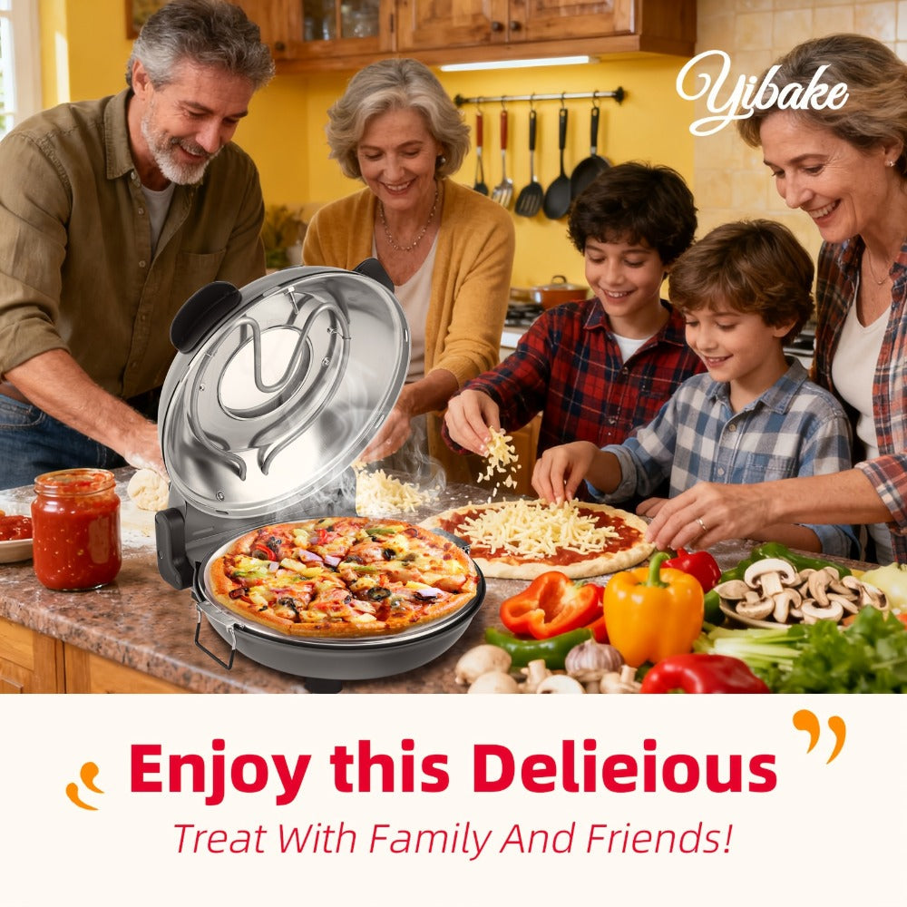 Indoor Pizza Oven 12 Inch Countertop Electric Pizza Maker 1200W – Reaches 800°F in Minutes, Dual Knob Control, Ceramic Stone, Transparent Window, Anti-Scald Handles for Home Kitchen