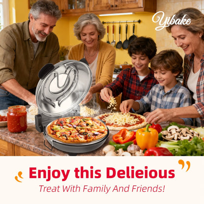Indoor Pizza Oven 12 Inch Countertop Electric Pizza Maker 1200W – Reaches 800°F in Minutes, Dual Knob Control, Ceramic Stone, Transparent Window, Anti-Scald Handles for Home Kitchen
