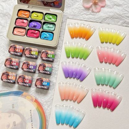 Gel Nail Polish Set 9 Colors Rainbow - MORDDA Mini Nine-Grid High Saturation Long Lasting No Alcohol Gradient Ombre Nail Art Kit UV LED Soak Off Salon Quality Gift for Women