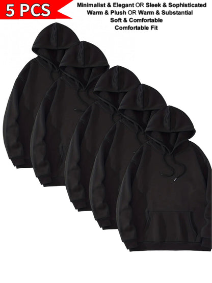 Men's Solid Color Hoodies - 5-Pack Pocket Sweatshirts