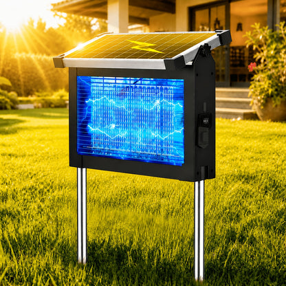 Solar Bug Zapper Outdoor 4200V – Solar Powered Mosquito Killer with Auto/Manual Dual Mode, 2100 Sq.Ft Coverage, 12H Runtime, 3-Way Charging, 10FT Cord, Safe for Family & Pets, for Patio, Garden & Camping