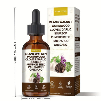 Black Walnut Wormwood Tincture with Oregano, Garlic & Berberine — Herbal Gut Cleanse Drops | Digestive Health, Gut Balance & Internal Cleanse Support | Natural Liquid Formula | 2 fl oz