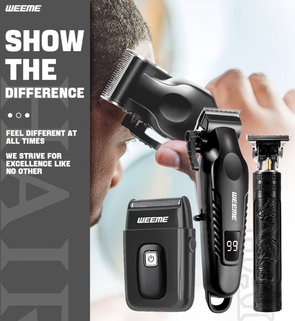 Men's Professional Grooming Kit – Cordless Rotary Shaver & T-Blade Trimmer, Type-C Charging, 6 Adjustable Combs, Non-Slip Beard Shaper for Travel & Family Haircut