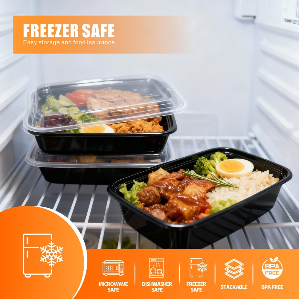 Meal Prep Containers with Lids 50 Pack BPA Free – 32oz & 38oz Stackable Disposable Plastic Food Storage Containers, Microwave Dishwasher Freezer Safe | Restaurant, Catering, Home Kitchen & Lunch Boxes