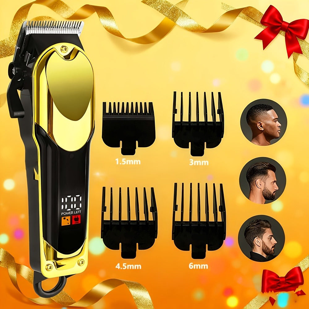 Adjustable Alloy Blade Hair Clipper Set for Men — USB Rechargeable Cordless Trimmer for Home, Salon & Travel, Gift Box Edition for Husband Boyfriend Father, Rose Red Golden Classic Styles