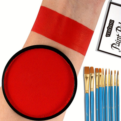 Water Activated Face Paint Kit 6 Colors with 10 Brushes – Water Based Face Body Paint Palette Black White Red Blue Green Purple for Halloween Cosplay SFX Stage Party Body Art