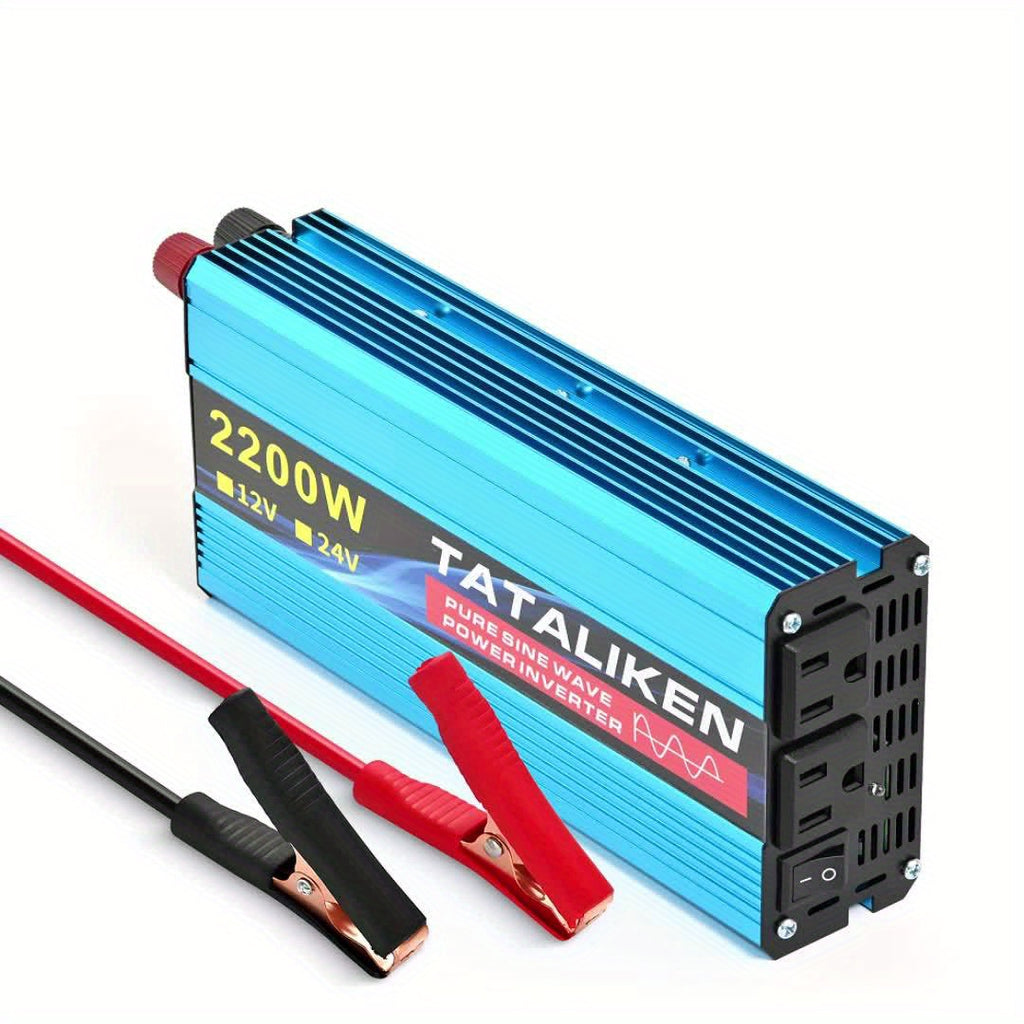 TATALIKEN 2200Watt Pure Sine Wave Inverter, 12V/24V DC to 110V AC | 2 AC Output Outlets, Suitable for RVs, Trucks, Off-grid Systems, Homes And Vehicles, Truck Power Supplies, Electronic Accessories, Batteries Not Included.