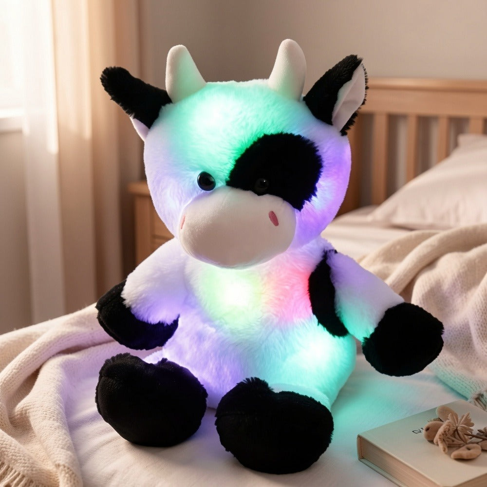 Glowing Highland Cow Plush Toy with Music No Battery Needed — Rhythmic Breathing Light Soft Stuffed Animal Calming Night Light for Baby Toddler Kids, Baby Shower Birthday Christmas Gift