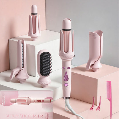 5-in-1 Hair Styler Set with Interchangeable Curling Wand & Straightening Brush - Multi Barrel Curling Iron Kit for Waves, Curls & Volume, Works on All Hair Types, Salon Results at Home, 3 Colors