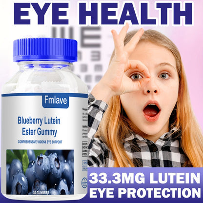 Lutein Eye Health Gummies Blueberry 30-Day Supply - Vision Clarity & Blue Light Protection Eye Vitamins for Kids & Adults - Individually Packed Chewable Eye Supplement 30 Count