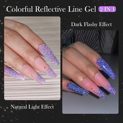 Reflective Glitter Line Gel Nail Art Set LILYCUTE Sparkling Stripe 3pcs 5ml Each - Ultra-Thin Pull Line Drawing Graffiti Gel Polish LED UV Cured DIY Home Manicure for Women