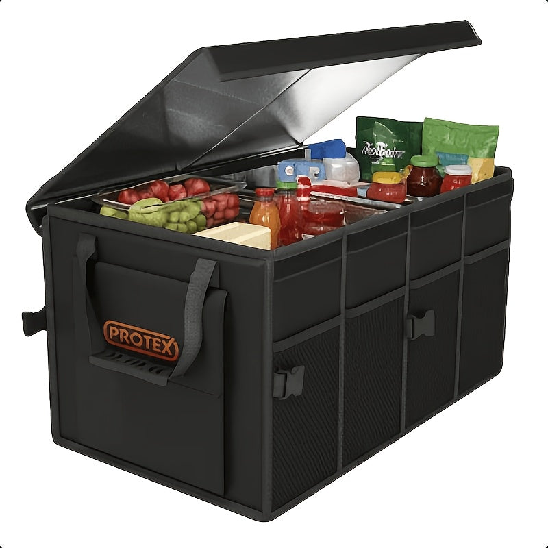 PROTEX Multifunctional Car Trunk Ice Pack (70 Liters) - Foldable with Lid, Cold And Heat Insulation, Large Capacity Organizer - Black Gray