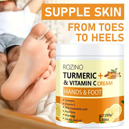 Turmeric Foot & Hand Cream 250g - Anti-Crack Deep Moisturizing Repair for Dry Cracked Heels, Elbows, Ankles & Knees, Intensive Hydrating Skin Care with Turmeric Extract