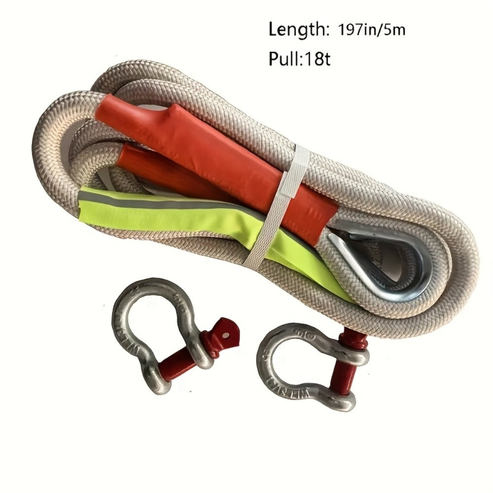 Heavy Duty Tow Rope & Hook Set 16FT - Off-Road Recovery Tow Strap with 2 Steel U-Hooks for SUV, Truck & 4x4 Vehicle Rescue