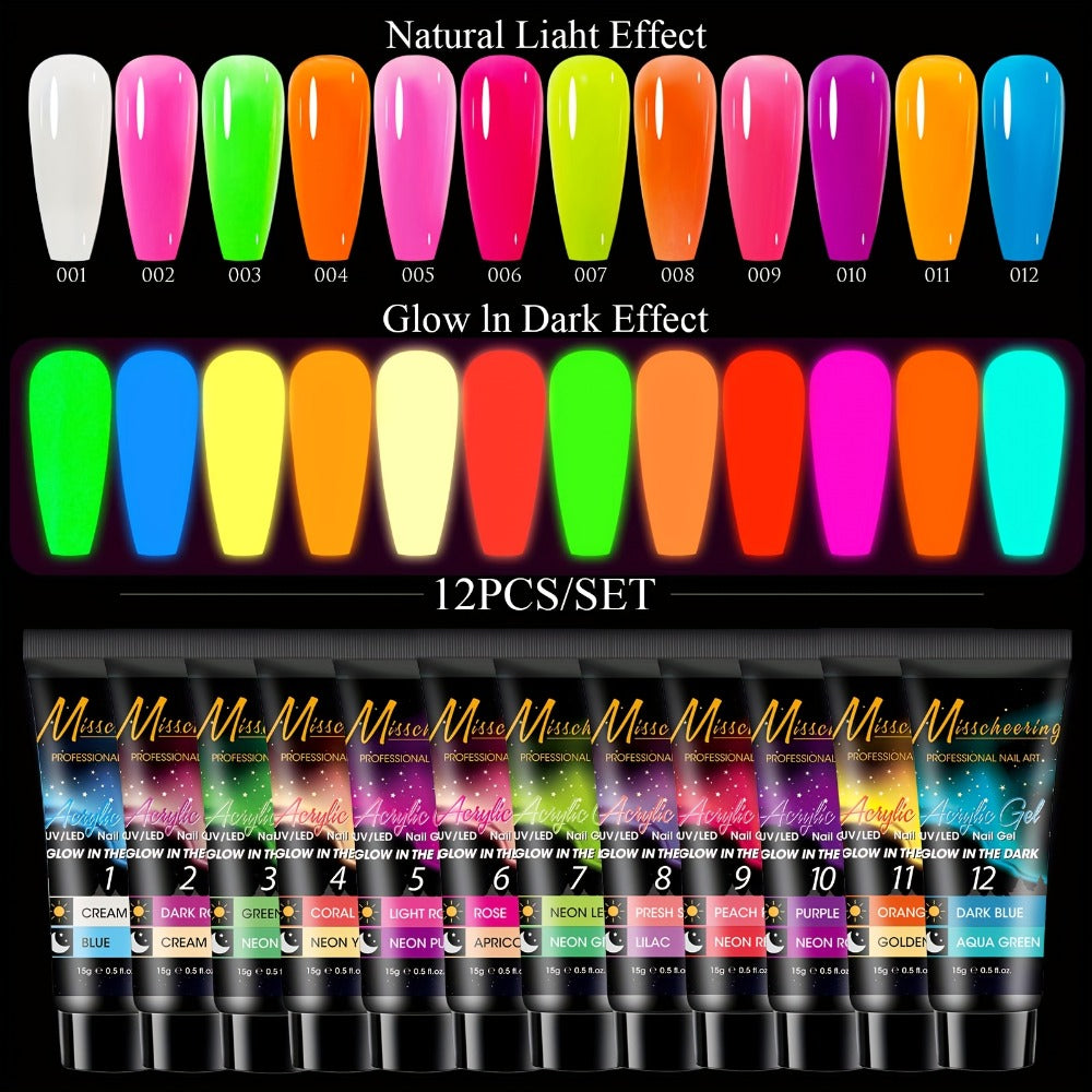 Poly Gel Nail Extension Kit 12pcs 3D Modeling Sculpting Gel – Semi-Permanent Resin Strengthener, Transparent Color Gel, Long-Lasting Acrylic Alternative for Beginner Salon DIY Nail Art Women