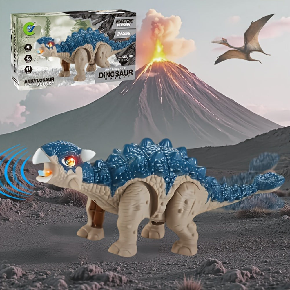 Walking Ankylosaurus Dinosaur Toy with Glowing Lights & Roaring Sound – Automatic Interactive Robot Dinosaur for Kids Ages 3-12, Birthday Christmas Gift for Boys and Girls, Brown or Blue