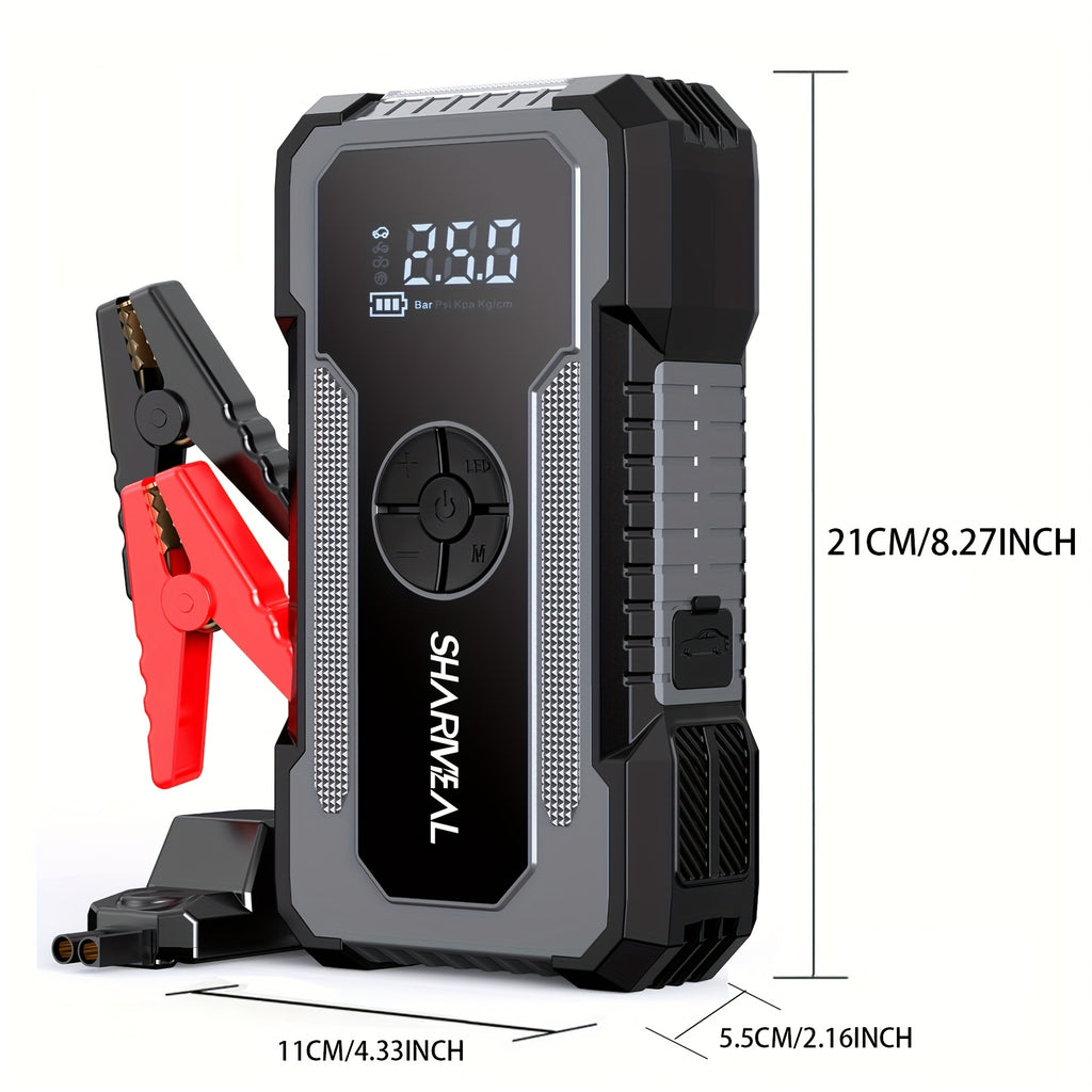 SHARMEAL 16000/20000A 17-in-1 Portable Jump Starter With Air Compressor, Jump Starter For Car, Multi-Function Power Pack With Tire Inflator, LED Light & Power Bank, For 12V Vehicles (All Gas & Diesel Engines), Cars, Trucks, SUVs, RVs & Motorcycles
