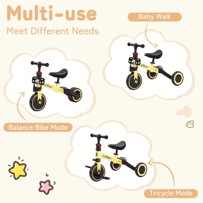 3-in-1 Toddler Balance Bike Convertible Tricycle for Kids Ages 2-5 Adjustable Foldable Rear Wheels Removable Pedals Trike Balance Bike Combo Birthday Gift Boys Girls