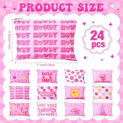 Bulk Cosmetic Bags 24-Pack Pink Howdy Western Zipper Makeup Pouches Party Favor Set for Women Girls Birthday Bachelorette Bridal Shower Travel Toiletry Organizer Gift