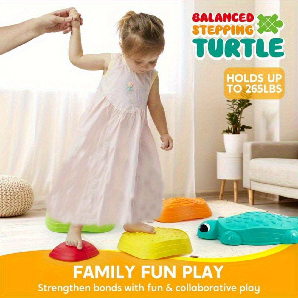 Kids Turtle Balance Stepping Stones 5pcs – Obstacle Course Coordination Game Toy, Up to 265 lbs, Non-Slip PP Material, Indoor & Outdoor Play for Boys & Girls Ages 3+ | Birthday Christmas Gift
