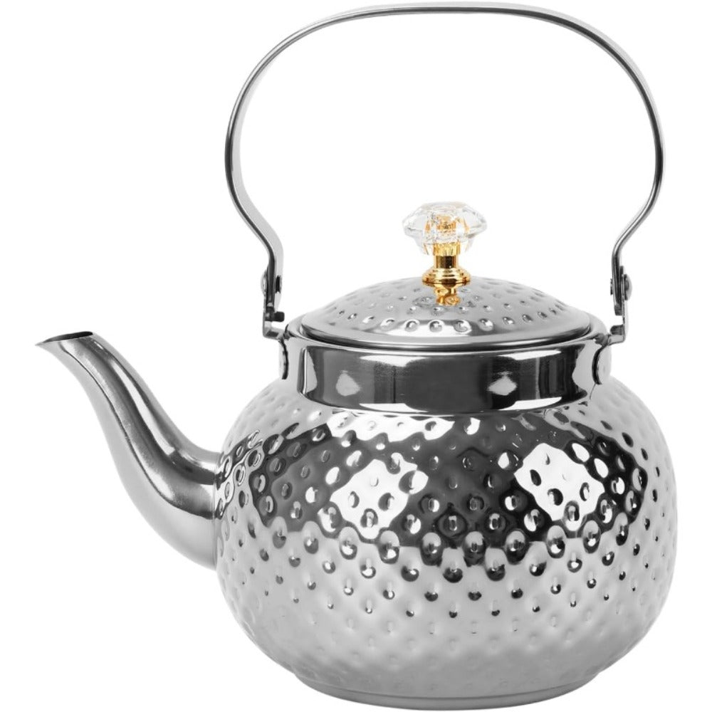 Hammered Tea Kettle Stainless Steel – 40.58oz Stovetop Teapot with Strainer for Loose Leaf Tea, Coffee & Milk, Classic Hammered Design, Outdoor & Travel Friendly, Premium Tea Gift – Gold, Silver