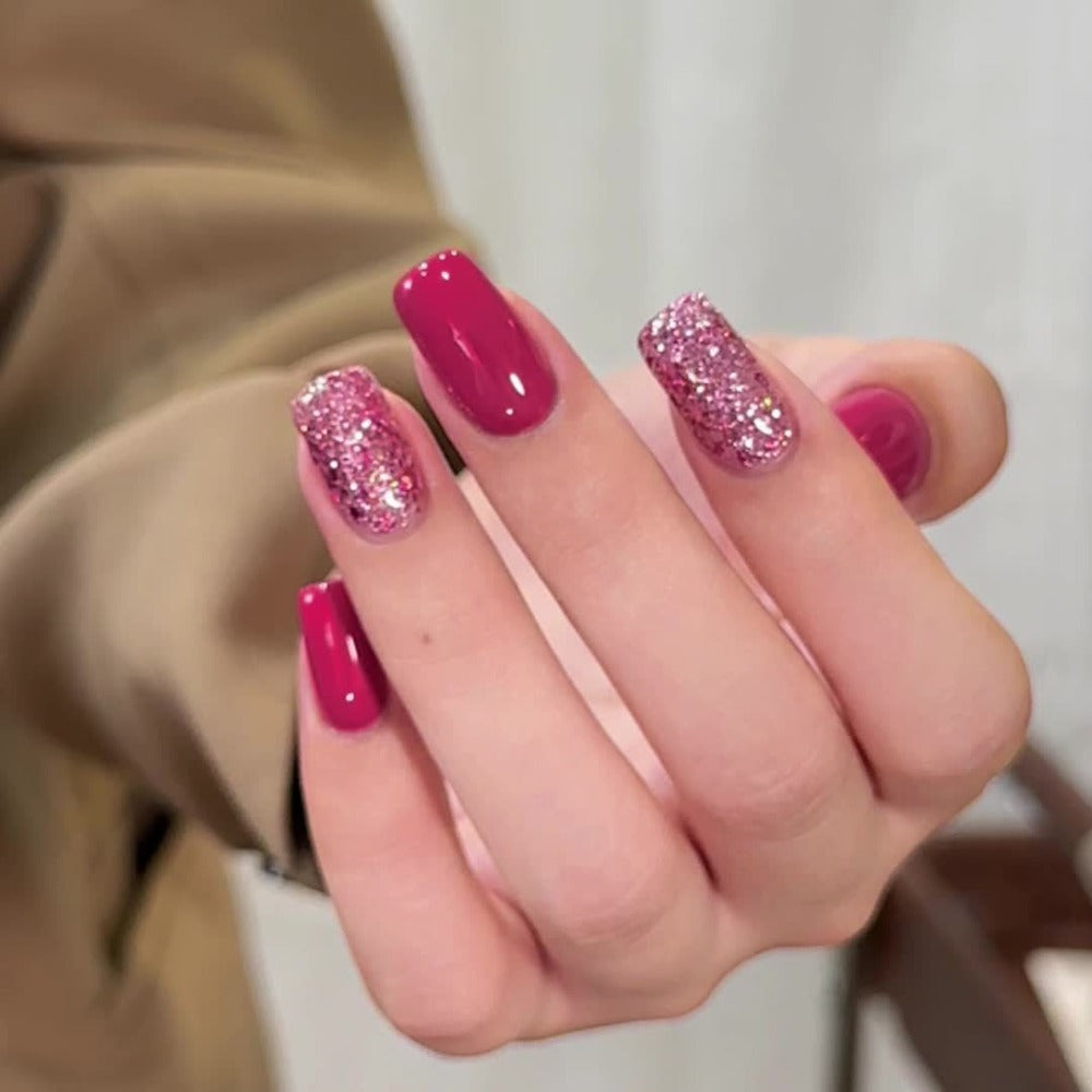 Glitter Gel Nail Polish Set 2pcs – Candy Holographic Sequin Nude Pink Sparkling Semi Permanent Soak Off UV LED Nail Art Varnish Manicure Kit for Women