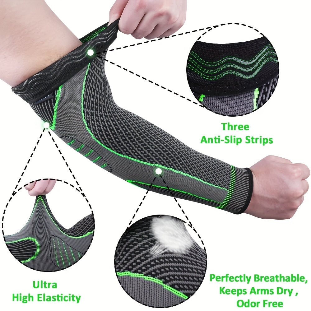 Compression Elbow Brace Arm Sleeves 2pcs Non-Slip Breathable Elbow Support for Tendonitis Tennis Elbow Golfer Elbow Pain Relief for Men Women Basketball Gym Sports