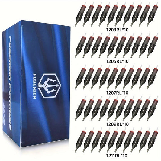 Round Liner Tattoo Needles 50pcs Assorted Mixed 3RL 5RL 7RL 9RL 11RL Long Taper Disposable Membrane Stainless Steel Cartridge for Tattoo & Permanent Makeup Artists