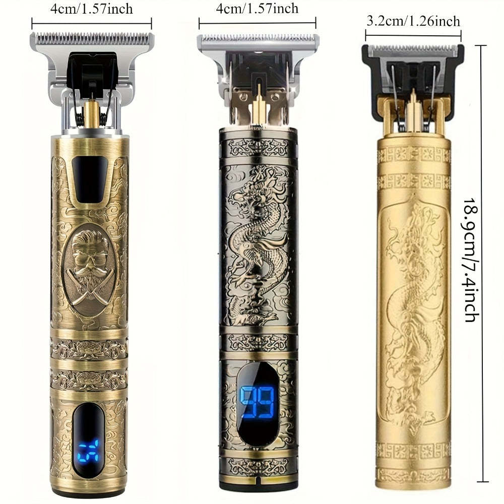 Professional Hair Clipper with LCD Display Vintage Oil Head Fade & Carving Hair Cutting Machine - Precision Trimming for Barbers & Home Use, Unique Dragon & Buddha Head Designs, Rechargeable