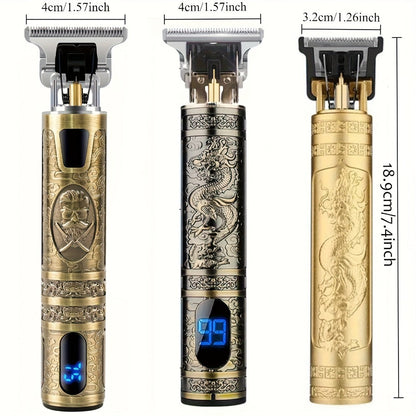 Professional Hair Clipper with LCD Display Vintage Oil Head Fade & Carving Hair Cutting Machine - Precision Trimming for Barbers & Home Use, Unique Dragon & Buddha Head Designs, Rechargeable
