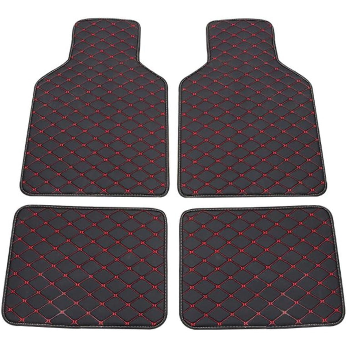 Luxury PU Leather Car Floor Mats 4-Piece & 5-Piece Set – Universal Non-Slip Wear-Resistant Full Coverage Front & Rear Row Auto Floor Mat for Most Vehicle Models (Red / Beige / Brown)