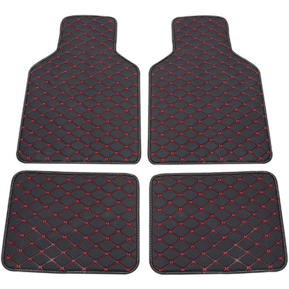 Luxury PU Leather Car Floor Mats 4-Piece & 5-Piece Set – Universal Non-Slip Wear-Resistant Full Coverage Front & Rear Row Auto Floor Mat for Most Vehicle Models (Red / Beige / Brown)