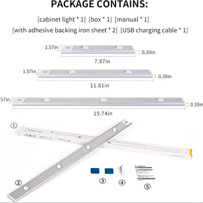 Motion Sensor LED Cabinet Light USB Rechargeable Dimmable Night Light Gesture Control 3 Modes Wireless Under Cabinet Lighting for Kitchen Bedroom Stairs Closet Reading Bedside 2pcs 3pcs