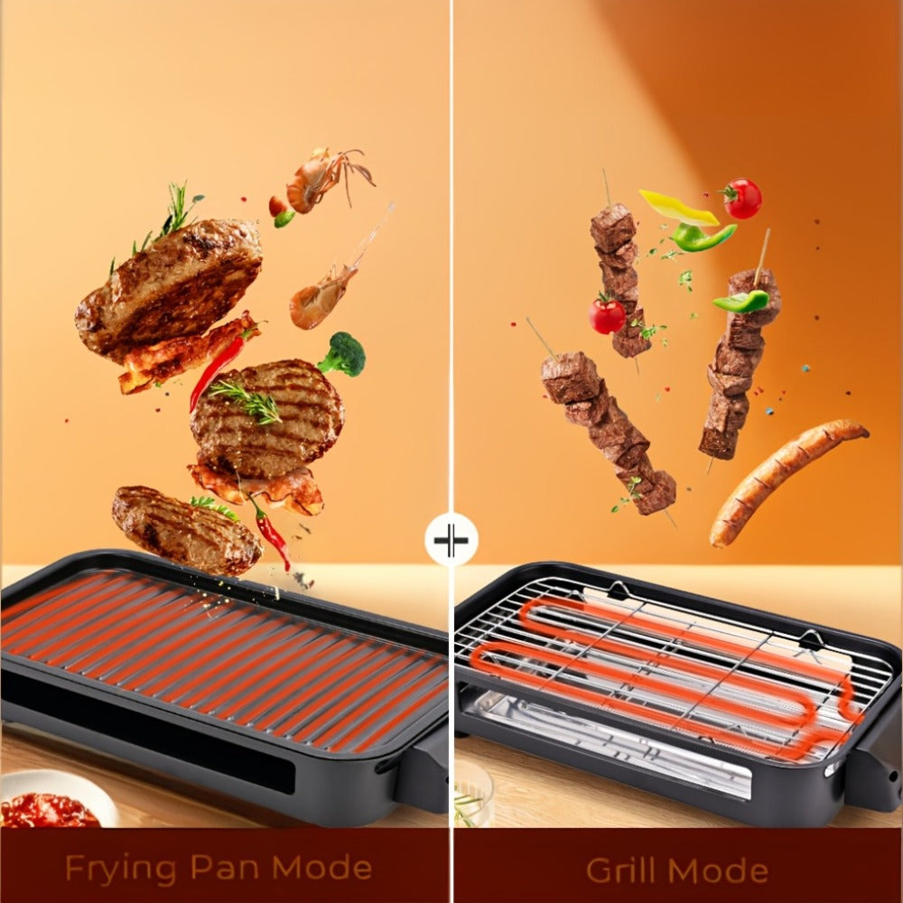 Indoor Electric Smokeless Grill 1500W – Raclette Table Grill with 3 Mini Pans, 16x9" Non-Stick Detachable Plate, Dishwasher Safe, Portable for Home Kitchen