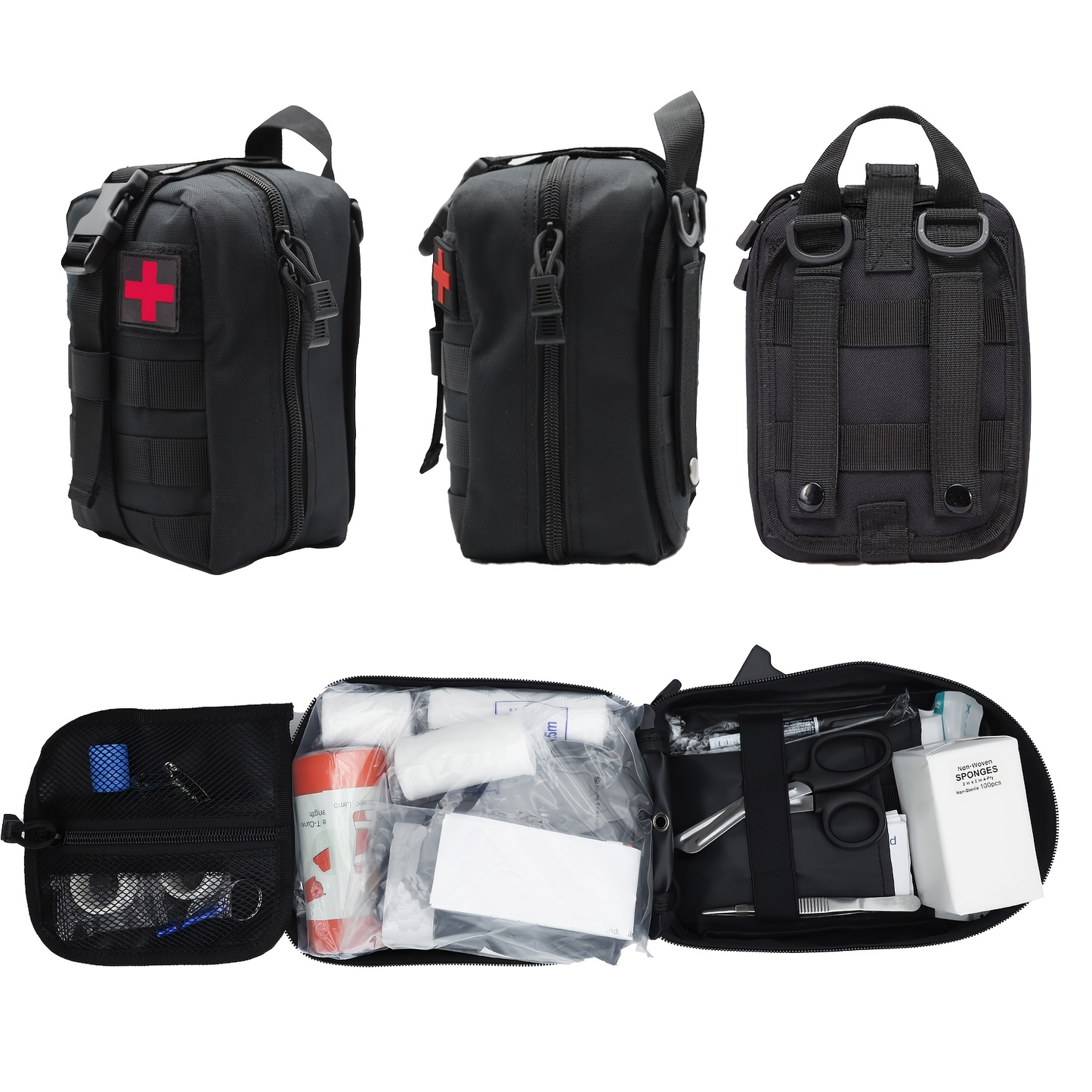 247pcs IFAK Trauma First Aid Kit with CAT Tourniquet and MOLLE Medical Backpack, Fully Stocked Bleeding Control Wound Care Splinting Airway Management Kit for EMT Military Camping Travel Home FSA HSA