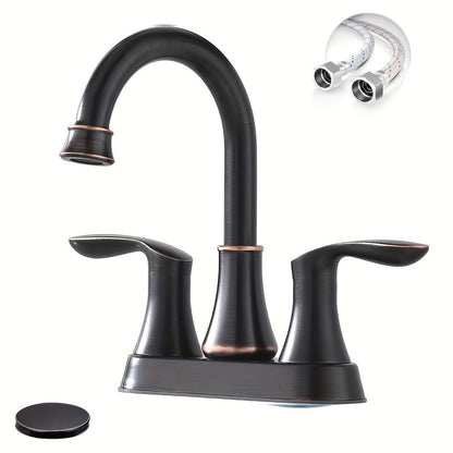 Centerset Bathroom Faucet 2 Handle 4 Inch - Lead-Free Dual Handle Vanity Sink Faucet with Pop-Up Drain & Supply Lines, Brushed Nickel, Matte Black, Oil Rubbed Bronze, Brushed Gold, 2-3 Hole RV Compatible