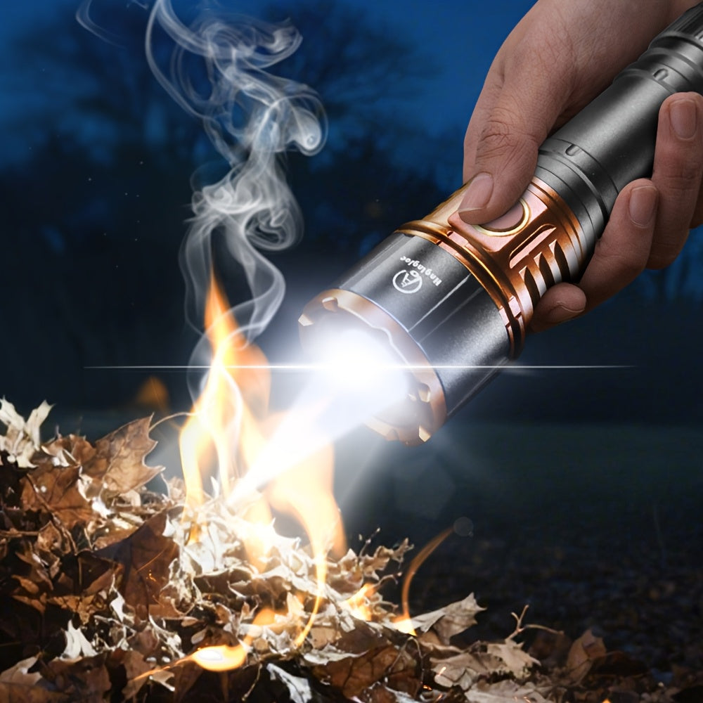 Zoomable LED Flashlight 4500LM, Aluminum Alloy Torch Fresnel Lens Adjustable Beam, 21700 3000mAh Rechargeable Battery, Fire Starting, Long Runtime for Camping Fishing Survival Night Cycling Power Outage
