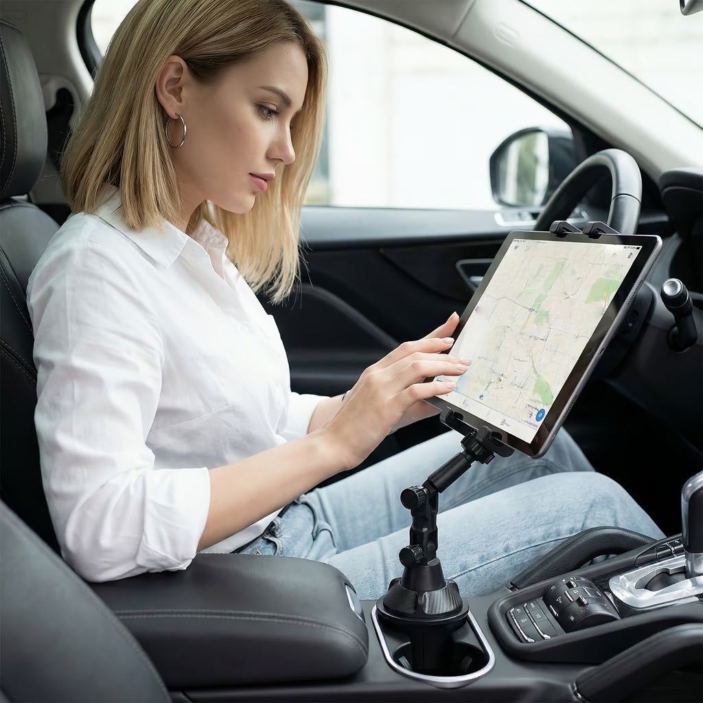 Tablet And Smartphone Car Cup Holder Mount, a Versatile 3-In-1 Phone Holder with an Adjustable Sturdy Base, Accommodates Devices from 4.7 to 14 Inches, Suitable for Ipad Mini/Air/Pro, Iphone, And All Mobile Phones, Made of ABS Material, Rotatable