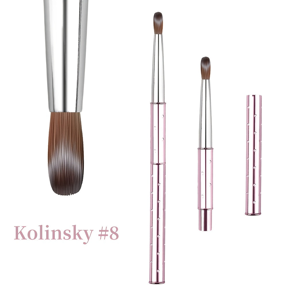Kolinsky Nail Brush Pink Sparkling Metal Handle – Round Head Acrylic Nail Art Brush for Extensions & Manicure, Sizes #8 #10 #12 & 3-Piece Set, Genuine Kolinsky Hair Bristles for Salon & Home Professional Use