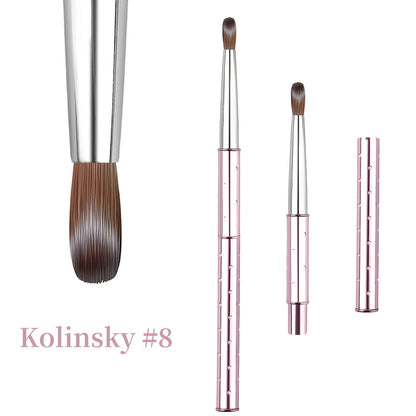 Kolinsky Nail Brush Pink Sparkling Metal Handle – Round Head Acrylic Nail Art Brush for Extensions & Manicure, Sizes #8 #10 #12 & 3-Piece Set, Genuine Kolinsky Hair Bristles for Salon & Home Professional Use