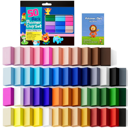 Polymer Clay Kit 50 or 100 Vibrant Colors – Oven Bake Modeling Clay with Sculpting Tools, Non-Toxic DIY Craft Set for Jewelry Making Miniatures Charms, Gift for Kids Teens Adults