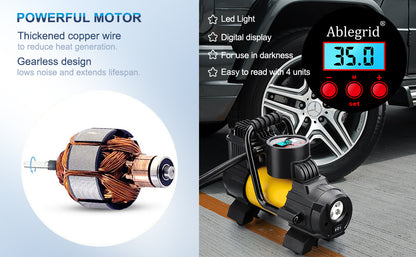 Portable Air Compressor Tire Inflator 150PSI – 120W 12V Auto Shut-Off, LED Display, 35L/min Fast Inflate for Car Bike Truck SUV Ball