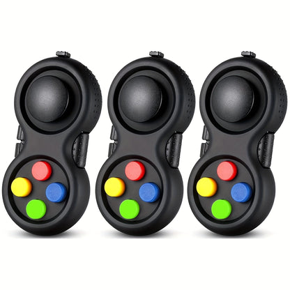 Fidget Controller Cube 3-Pack – 8 Fidget Options Stress Relief Toy for Kids Adults ADHD Anxiety | Clickable Buttons Joystick Roller Assorted Colors
