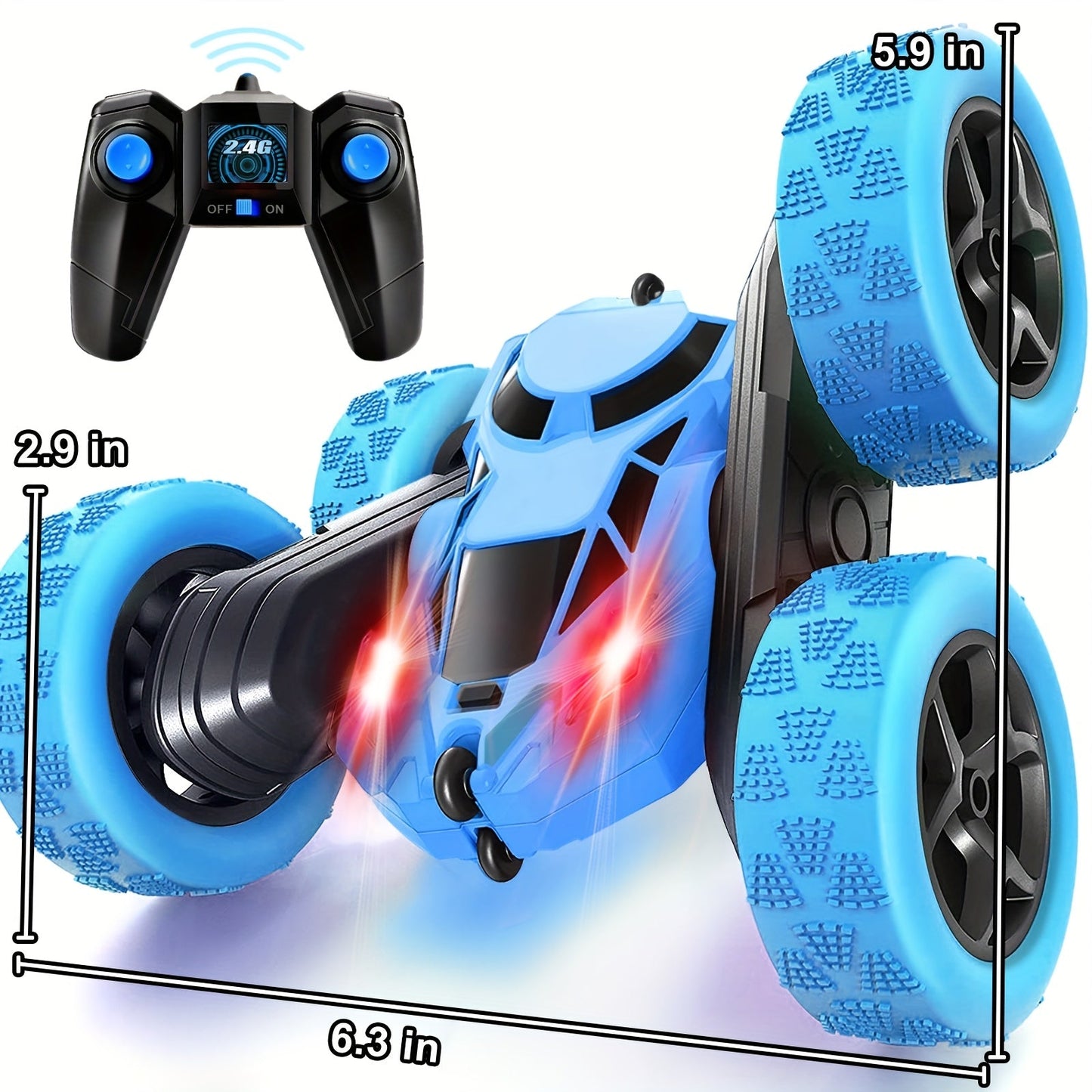 RC Stunt Car Double Sided 360 Degree Flip Remote Control Car with LED Headlights & 1400mAh Rechargeable Battery – 2.4GHz Rotating Drift Trick Car for Kids Ages 6+, Birthday Christmas Gift Boys Girls Blue Pink Orange