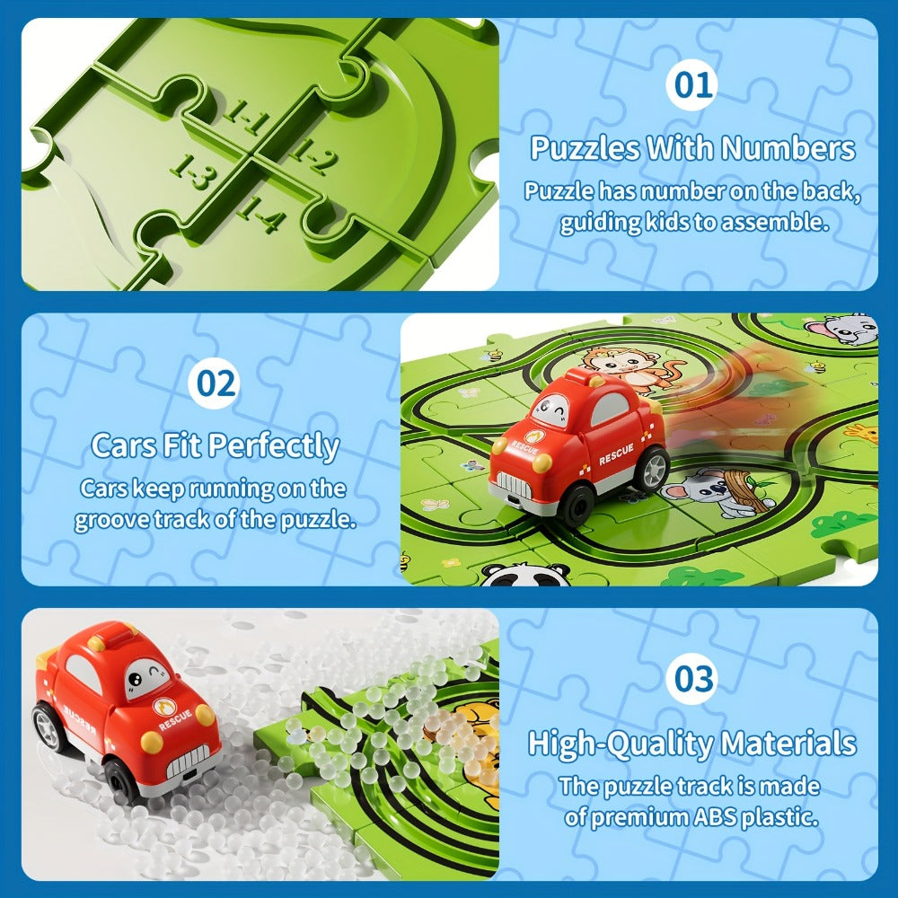 Jigsaw Puzzle Race Track Car Set Toy for Boys Kids – 39 56 73 PCS Flexible Building Track with Toy Cars | STEM Educational Play | Best Birthday Christmas Gift Ages 3 4 5 6 7