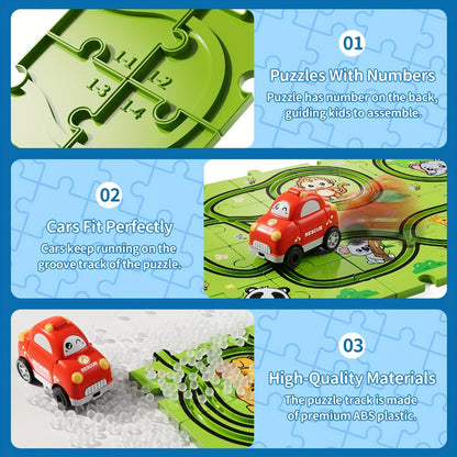 Jigsaw Puzzle Race Track Car Set Toy for Boys Kids – 39 56 73 PCS Flexible Building Track with Toy Cars | STEM Educational Play | Best Birthday Christmas Gift Ages 3 4 5 6 7