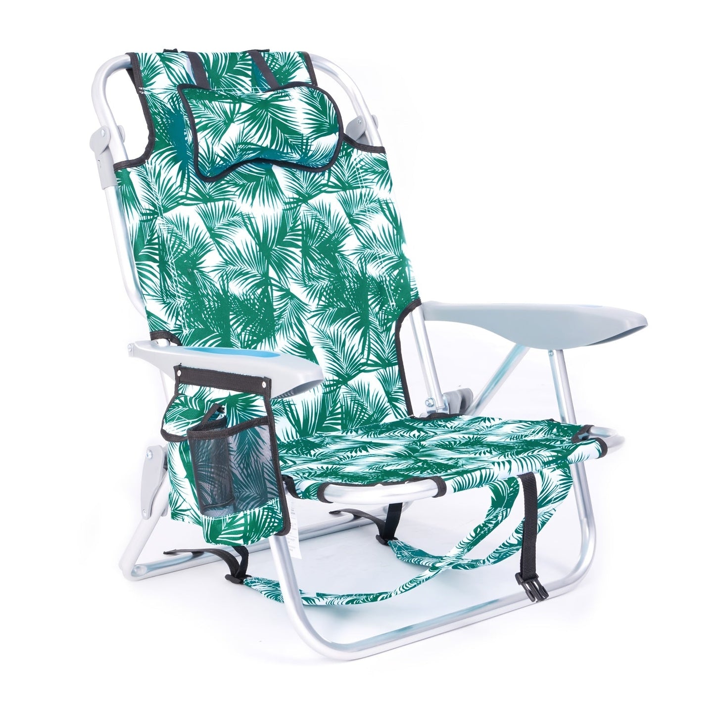 Folding Beach Chair Lay Flat Camping Chair for Adults 4 Position Adjustable Backpack Chair with Cup Holder Towel Bar Cooler Pouch Lightweight Portable Outdoor Lounge Chair