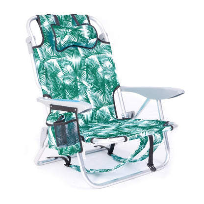 Folding Beach Chair Lay Flat Camping Chair for Adults 4 Position Adjustable Backpack Chair with Cup Holder Towel Bar Cooler Pouch Lightweight Portable Outdoor Lounge Chair