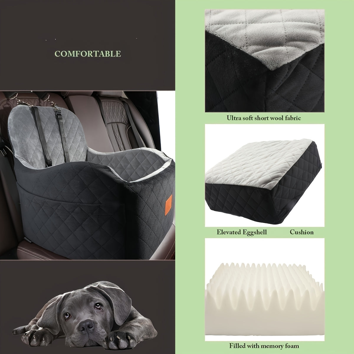 Dog Booster Car Seat for S/M Dogs Up to 35lbs, Soft 6in Elevated Cushion, Fits In Front/Back Seat, Fully Detachable And Washable, 2 Storage Pockets & 3 Straps, Easy to Install