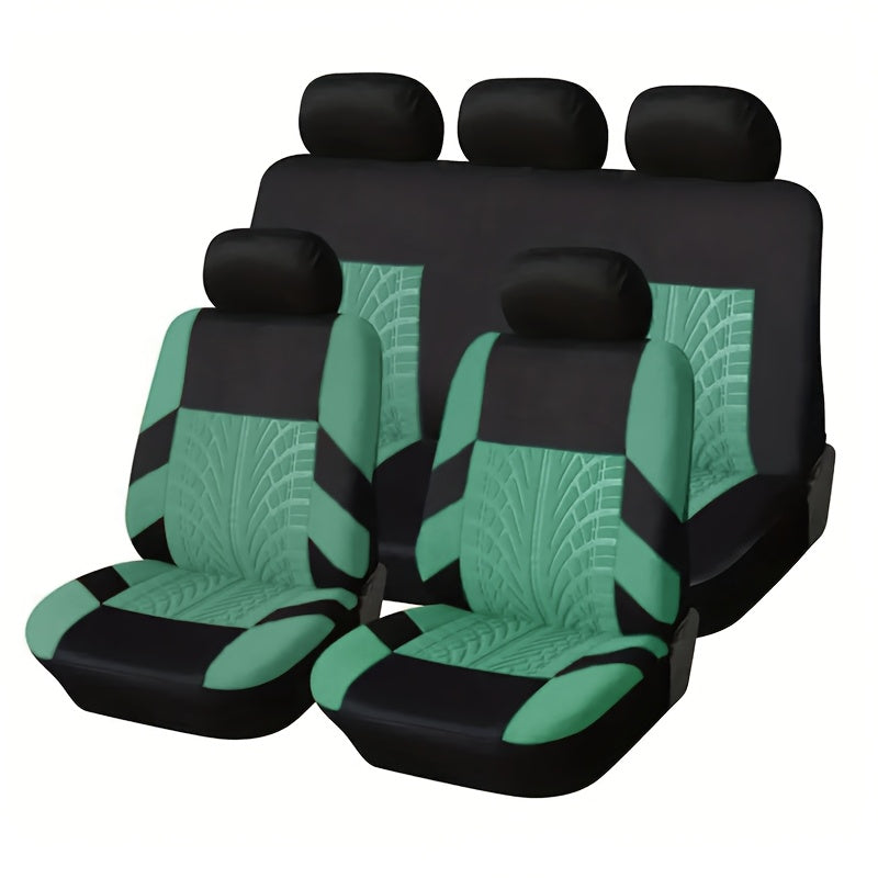 (Full Enclosure) 5-seat Fashion Tire Track Details Car Seat Covers, Suitable for Most 5-seat Models On The Market, Breathable Fabric.